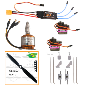 Kit Combo Elétrico Asa Zagi Motor 22-12 2450kv Esc 40A 2 Servo mg90 e linkagem
