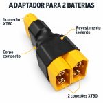 Conector adaptador XT60 paralelo p/ 2 bateria p/ mais tempo — foto caracteristicas
