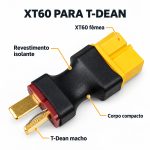 Conector adaptador XT60 Fêmea para T-Dean Macho Energia 60A — foto caracteristicas