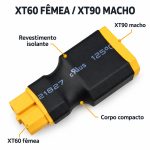Conector adaptador XT60 Fêmea para XT90 Macho Energia 60A — foto caracteristicas